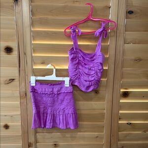 Purple Ruched Top and Skirt Set